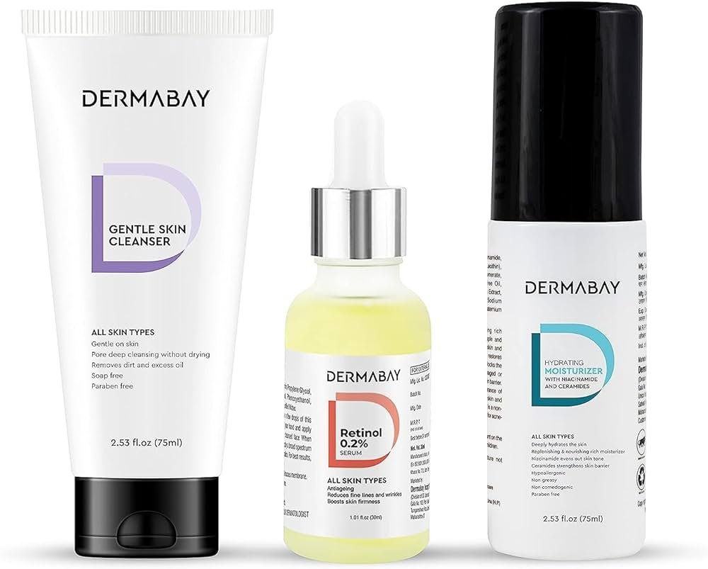 Combo Pack of Dermabay Gentle Skin Cleanser (75 ml)   Dermabay Retinol 0.2% Serum (30ml)and Dermabay Hydrating Moisturiser (75 ml)